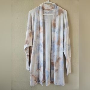 Sonoma Cardigan Womens Small Open Front‎ Beige Blue Tie Dye Lightweight Cozy